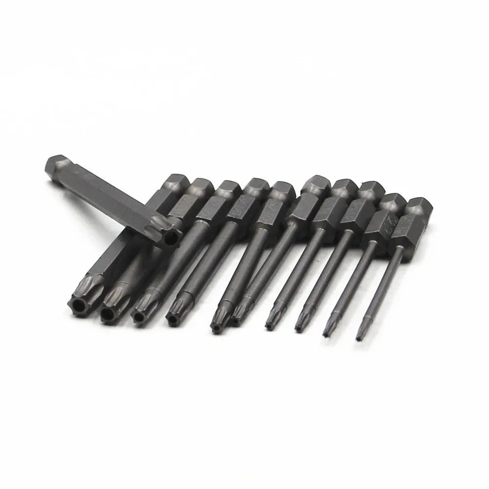 Hexagon handle screwdriver bit set with T-type bits in 50mm, 75mm and 100mm lengths.