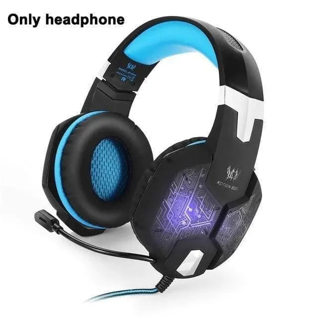 G1000 gaming headset with microphone, over-ear wired design with 3.5mm and USB connection, available in multiple colours.
