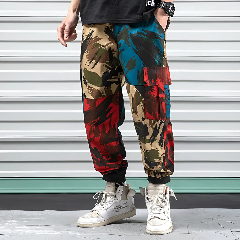 Blue camouflage unisex polyester overalls with drawstring waist, available in Asian sizes M to 5XL