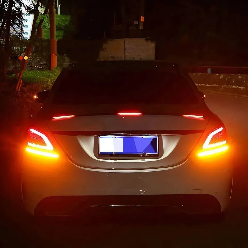 Car tail wing LED streamer turn signal light in red and colourful styles, showing 1.2m and 1.3m length options.