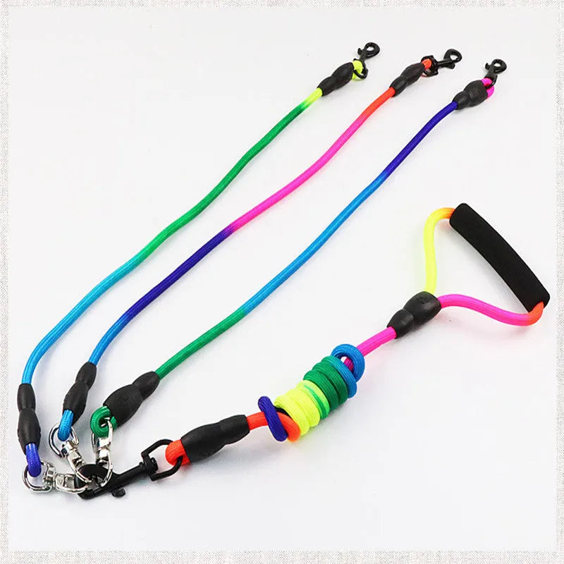 Multi dog leash made of pet rope for three dogs, available in black, colourful, and red colours