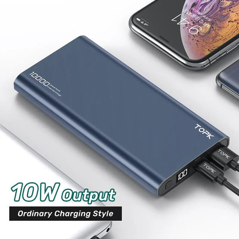 Silver 10,000mAh full metal shell fast charging power bank with digital display