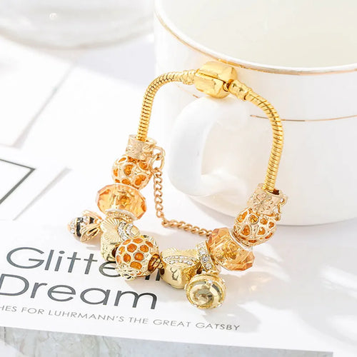 Gold-plated alloy bracelet with cartoon hardworking bee design for women, six length options from 16cm to 21cm