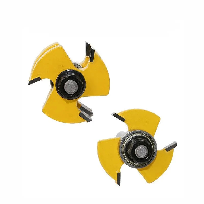 Woodworking T-slot milling cutter with straight handle and three-tooth T-shaped blade
