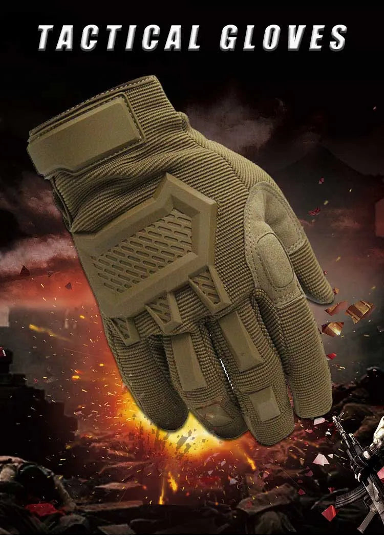 Touch screen tactical gloves for men in black with rubber knuckle and reinforced palm, full finger design