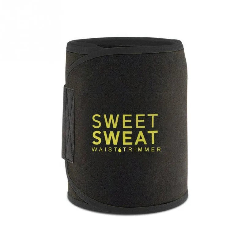 Yellow abdomen belt with adjustable fastening on black background, polyester material, 20cm width