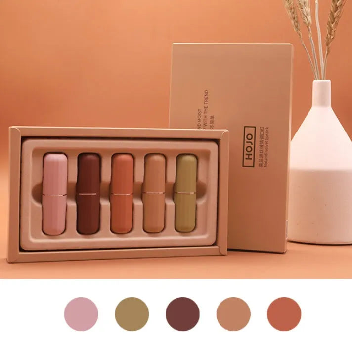 Matte lipstick set with velvet matte finish, avocado oil, and grape seed oil in colour options
