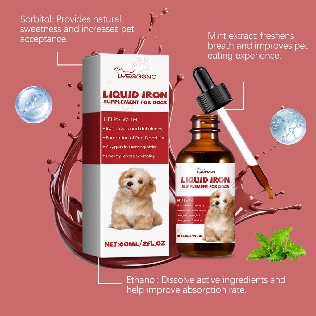 60ml bottle of pet dog syrup with mint extract for oral care and fresh breath