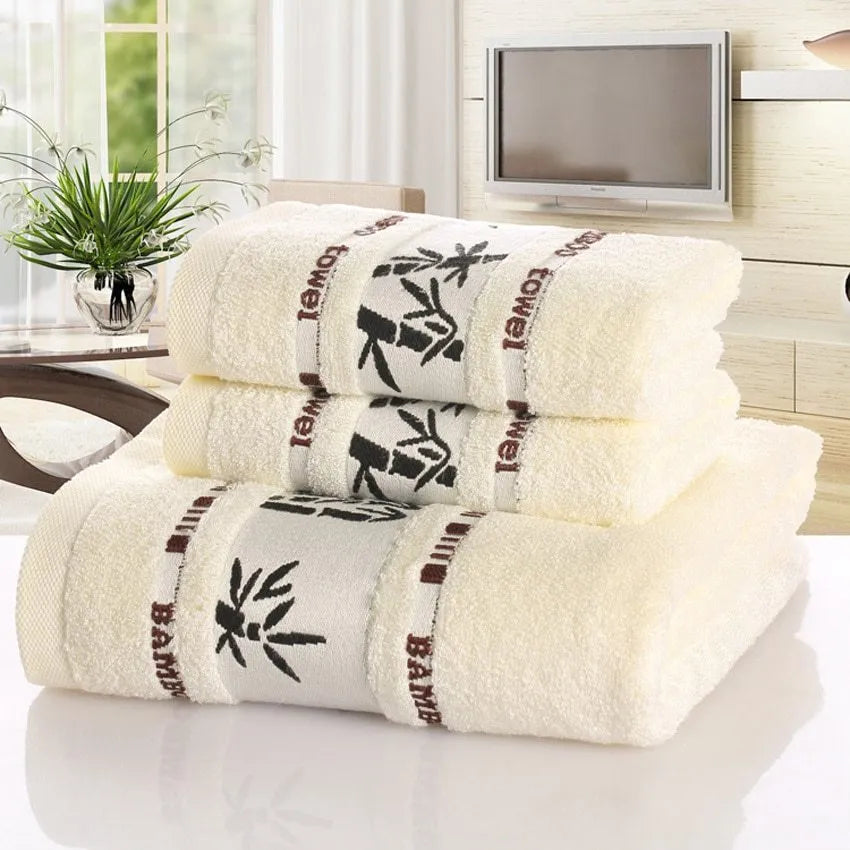 Bamboo charcoal fibre bath towel set 70x140cm in white, green and yellow quick-drying lint-free