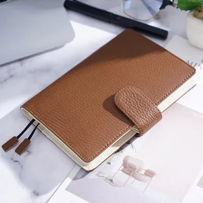 A6 leather notebook with lychee pattern cowhide cover in loose-leaf diary format