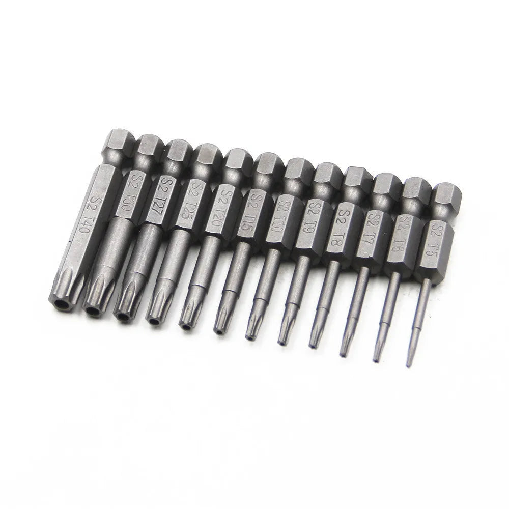 Hexagon handle screwdriver bit set with T-type bits in 50mm, 75mm and 100mm lengths.
