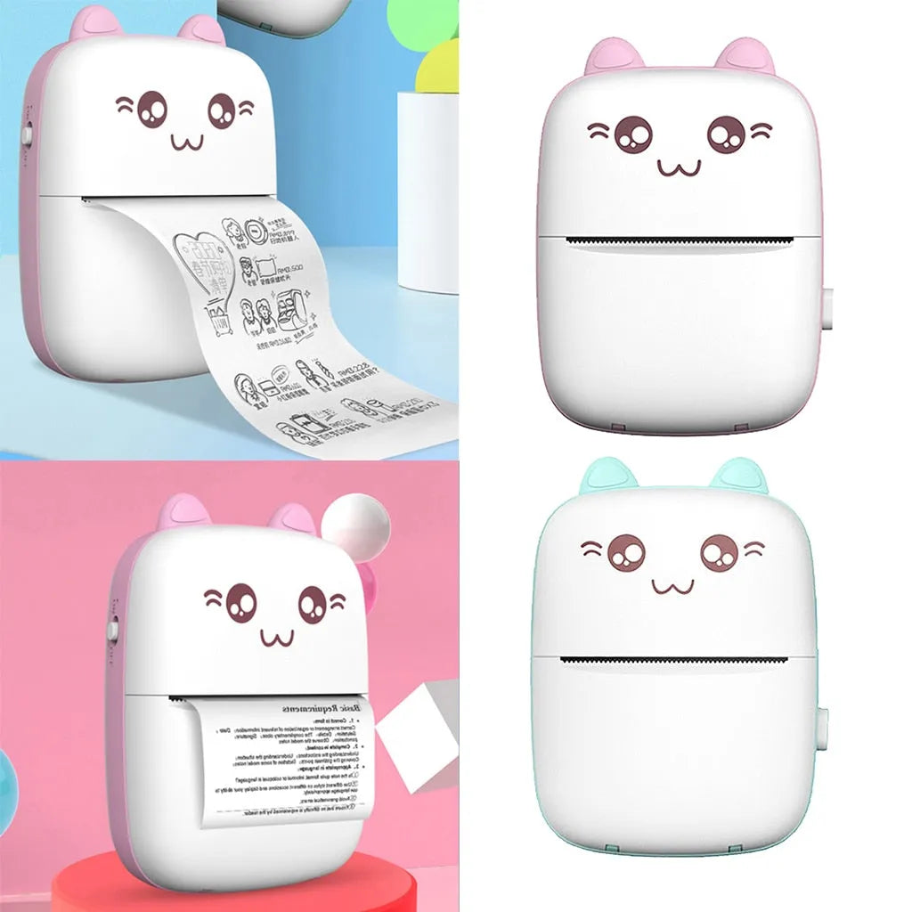 Portable A6 mini Bluetooth thermal printer with 200dpi resolution, 1000mAh battery, in pink plastic casing
