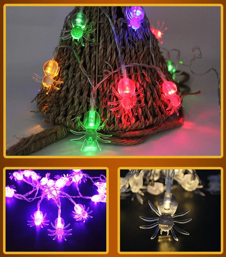 Halloween pumpkin and ghost LED string lights with battery pack and multiple pendant designs