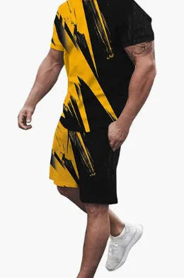 Men's casual printed t-shirt and shorts set in polyester, available in multiple colour options and sizes S to 6XL