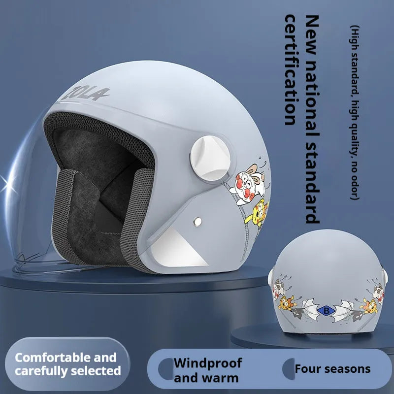 Blown Away winter cycling helmet with attached fleece scarf and clear anti-fog visor on a handlebar.