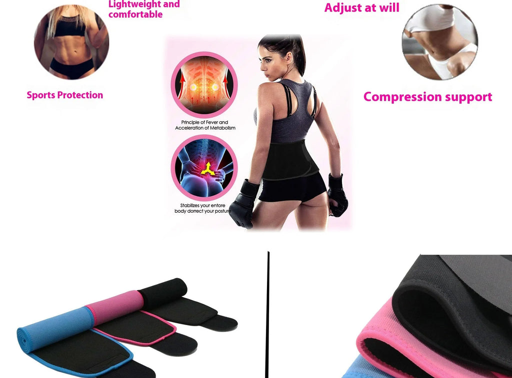Adjustable neoprene lumbar support belt for fitness and running in black colour