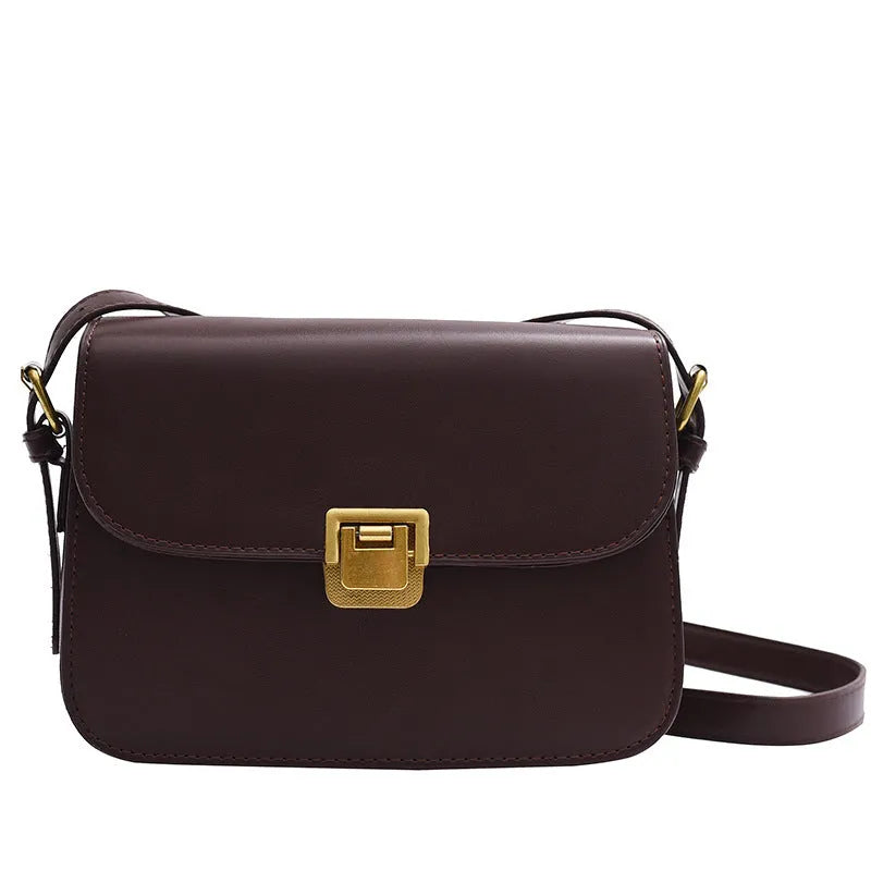 Soft black PU leather women's small square cross-body bag with a shoulder strap