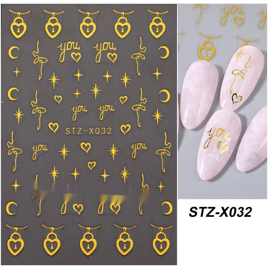 Black and silver striped cartoon pattern nail stickers with plastic application tool