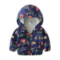 Children's airplane printed windbreaker jacket in blue or white with polyester outer fabric and cotton lining, sizes 90cm to 130cm