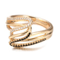 Women's micro-inlaid zircon ring in electroplated copper with WK2230 colour, showing detailed stone arrangement