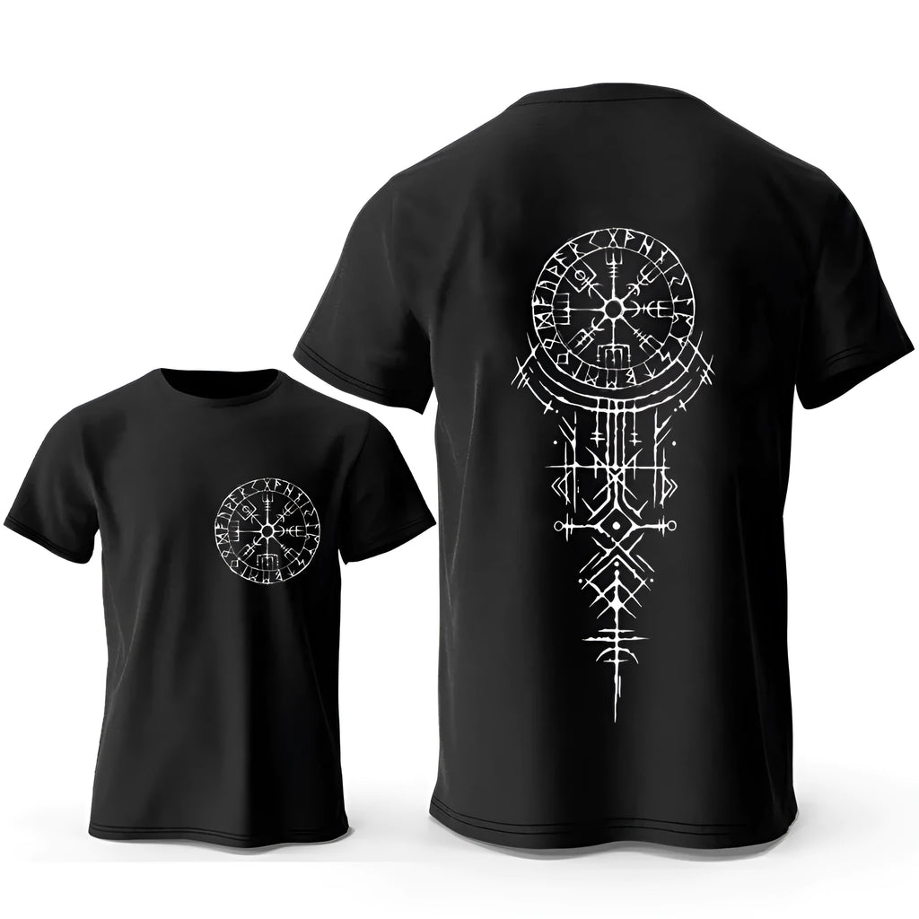 Men's Viking Rune Compass graphic on a pure cotton T-shirt, available in multiple colours and sizes.