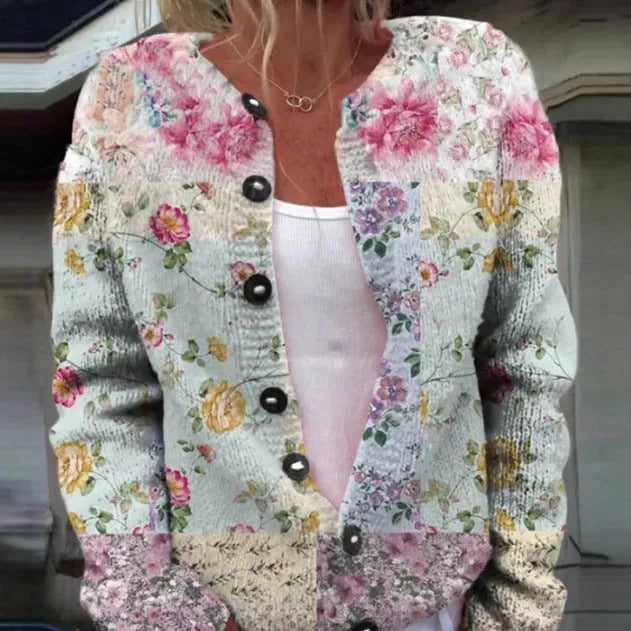 Women's 3D digital printing cardigan coat in loose fit with stereo pattern and long sleeves
