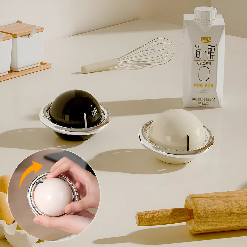 Mechanical kitchen timer in beige or black with manual twist dial and magnet backing, no battery required.