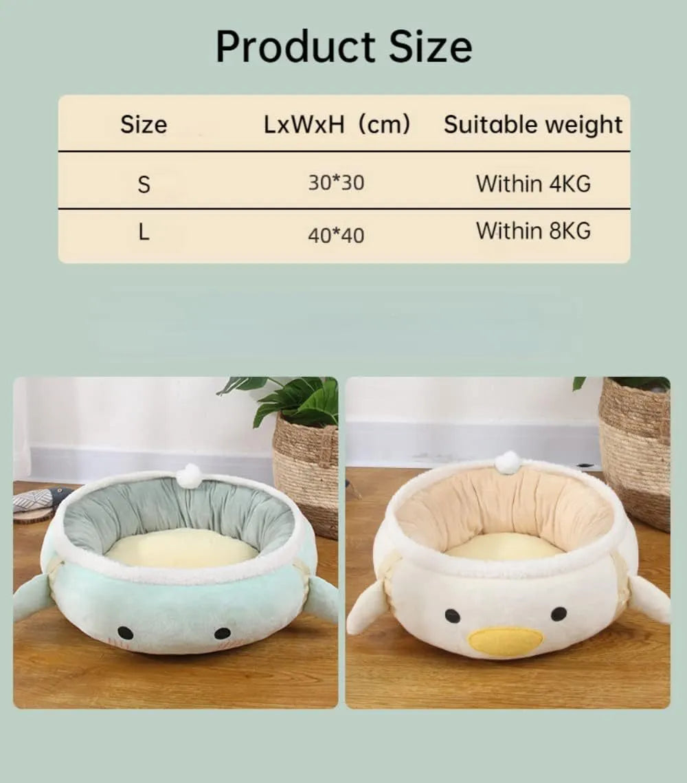 Green dinosaur-shaped cat bed shown both flat as a sofa and hung as a hammock for small pets.