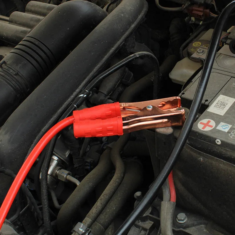 Black and red 500A car battery clip cable emergency kit with 2 metre PVC-coated copper conductors