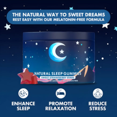 60 melatonin gummy capsules in sealed room temperature packaging with fruit flavour soft candy format