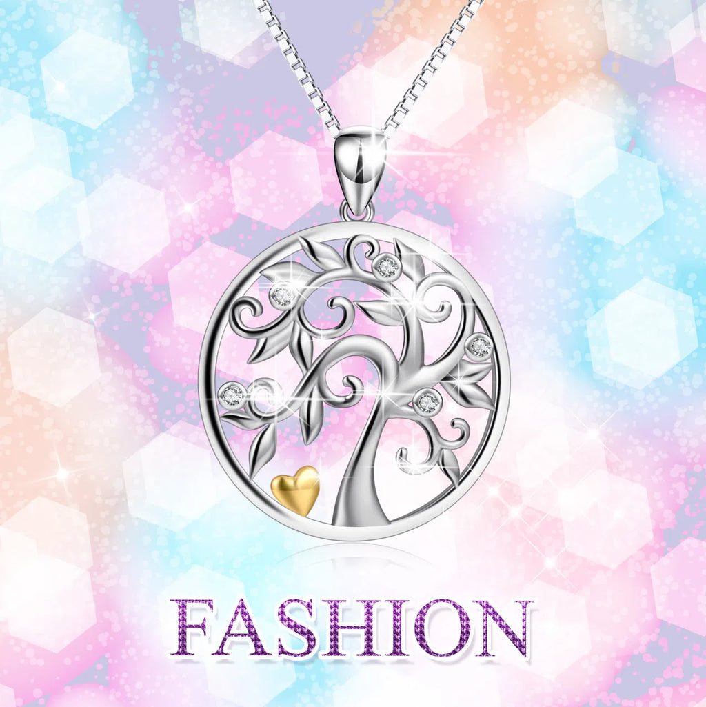 Hollow out tree of life pendant necklace in 925 sterling silver with micro inlaid zircon, 27.51mm by 20.94mm pendant, 18 inch chain