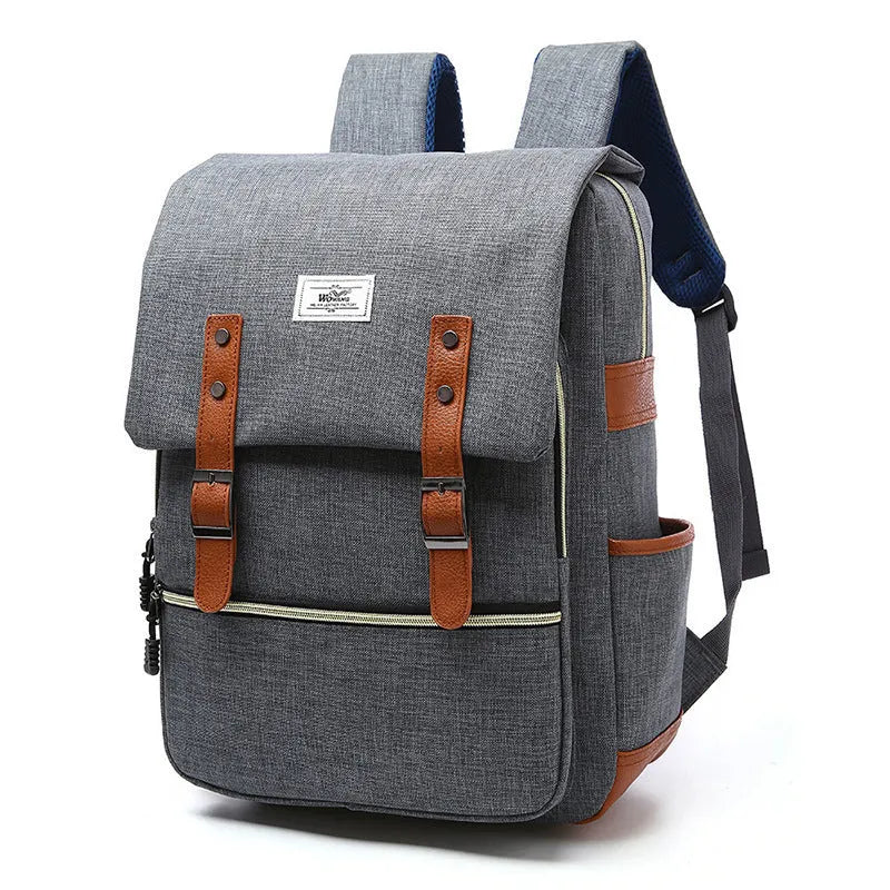 Vintage canvas backpack with USB charging in sapphire blue for school and travel