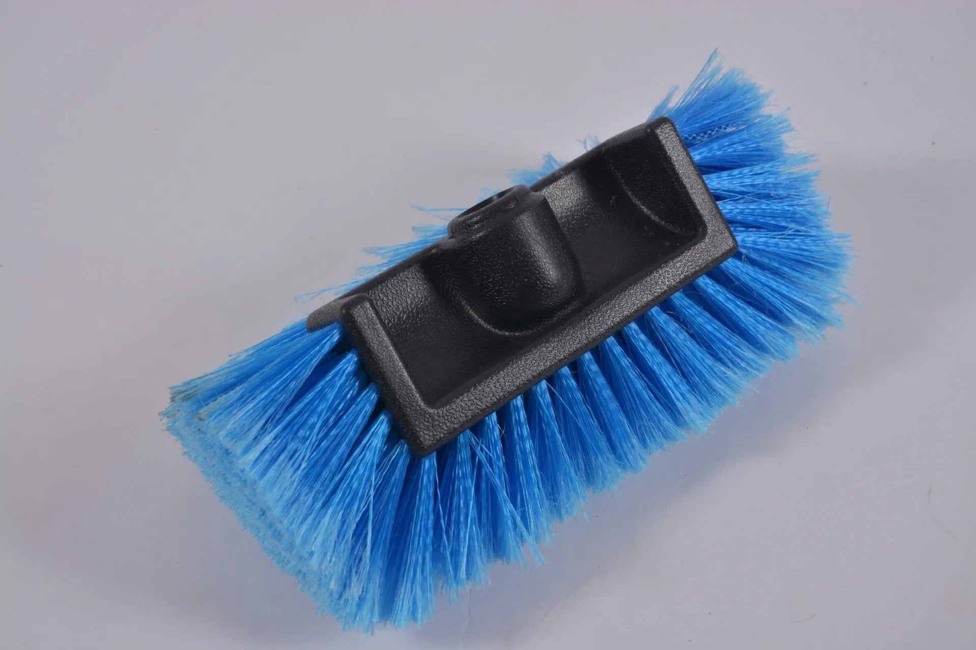 Portable car wash brush with removable four-section rod and flow-through brush head in yellow colour