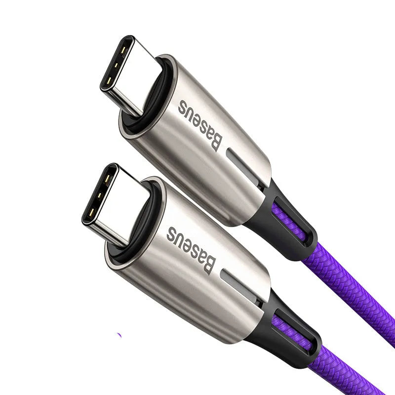 Purple and red 1 metre long USB Type-C to Type-C data and fast charging cable.