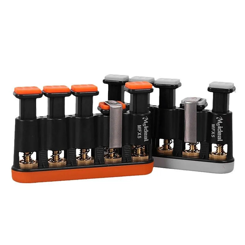 A grey and orange non-slip silicone finger trainer for musicians and climbing.