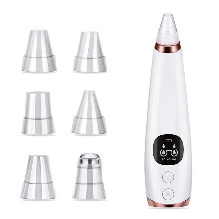 White facial instrument cleanser with vacuum suction head for blackhead removal