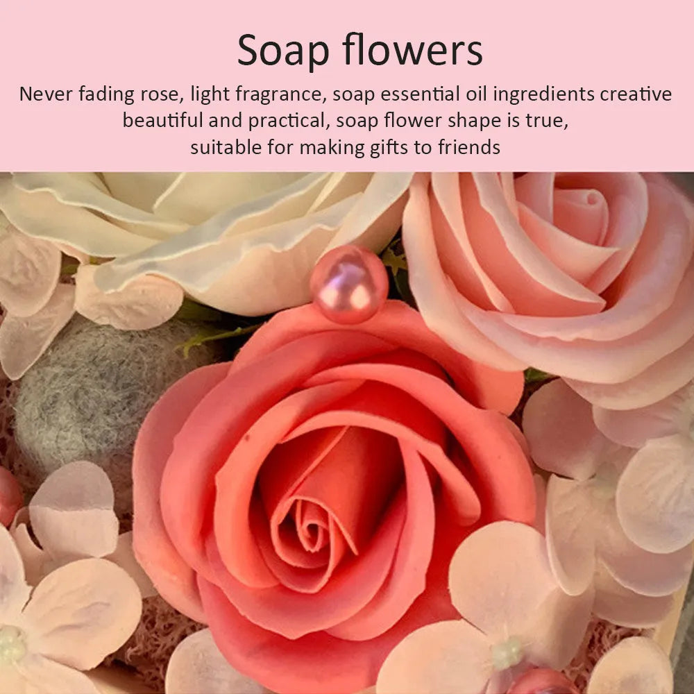 Pink lamp soap flower gift box with handmade rose for Christmas and Valentine's Day