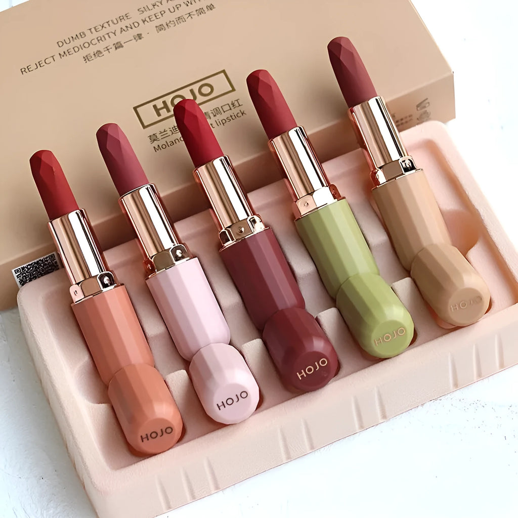 Matte lipstick set with velvet matte finish, avocado oil, and grape seed oil in colour options