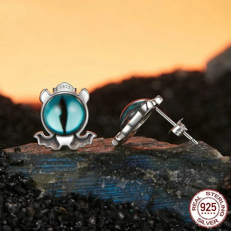 S925 sterling silver devil motif stud earrings for women, 1.2cm x 1.2cm, 2.4g, one pair