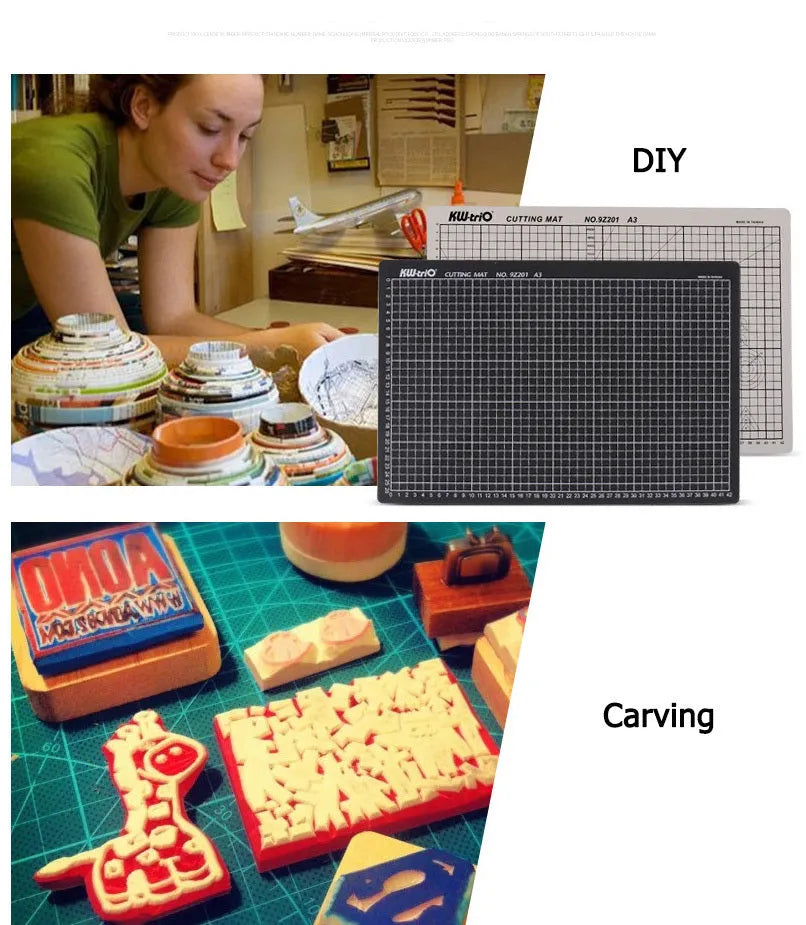 Green A3 self-healing cutting mat showing centimetre grid lines and double-sided design