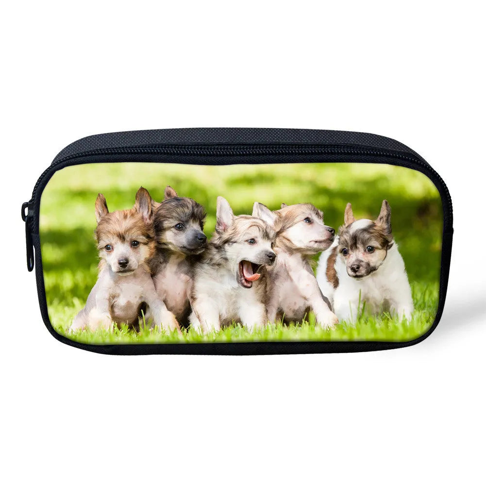 Customised pattern polyester pencil case with zipper, 10x21x4cm, in default style