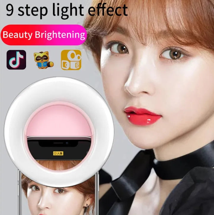 WQ-20 80mm round LED self-timer fill light in green or pink with USB rechargeable battery and stepless dimming