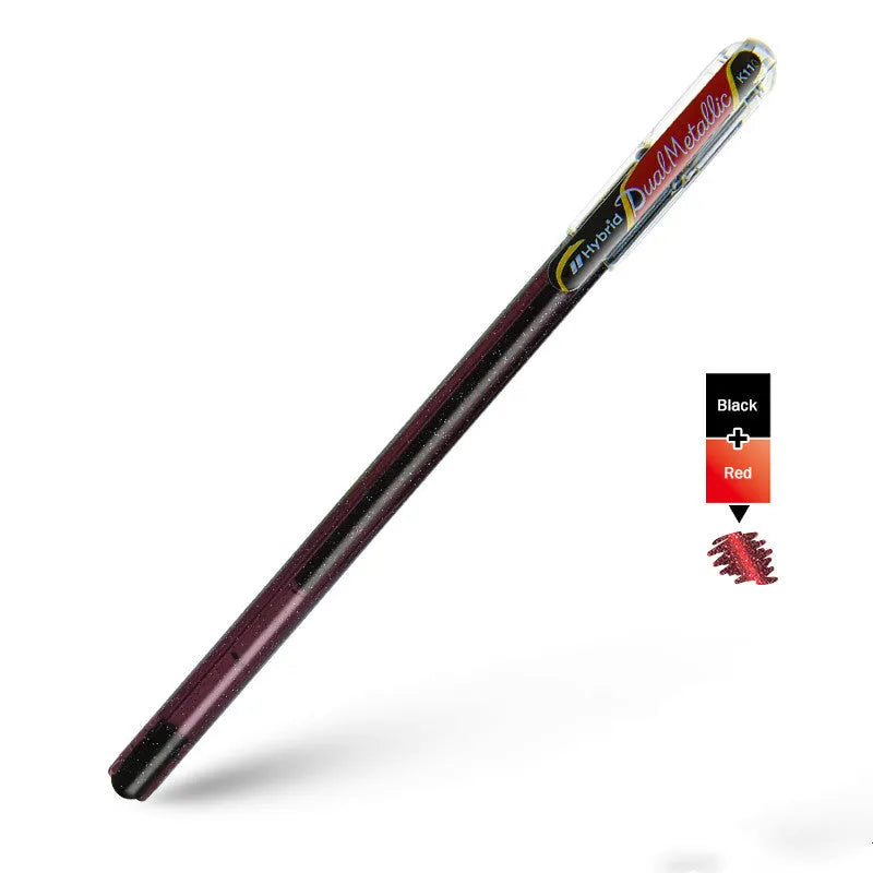 Flash K110 1.0mm gel pen with pearlescent glitter ink in eight colour options on white paper.