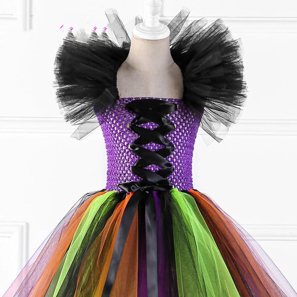 Halloween wizard girl dress in photo colour, nylon main fabric and lining, sizes 2Y to 12Y