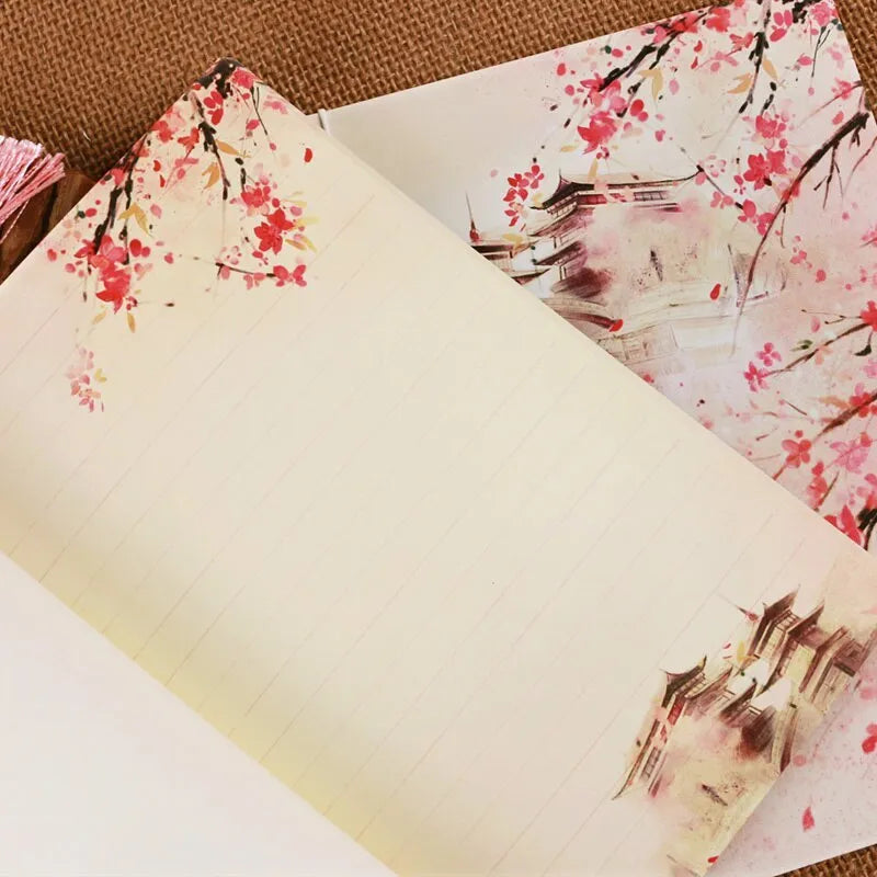 Traditional Chinese thread-bound notebook with watercolour Azalea floral cover art