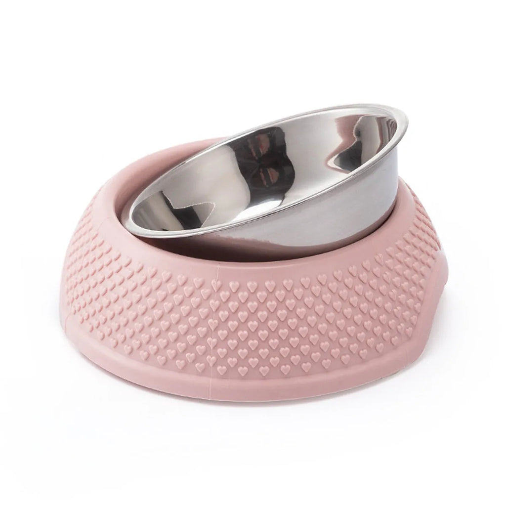 Blue stainless steel pet bowl with non-slip base for cats and small dogs