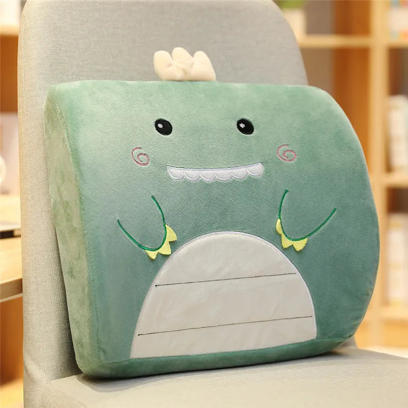 Cartoon embroidered memory foam cushion for car seat, showing removable inner core and soft polyester fill.