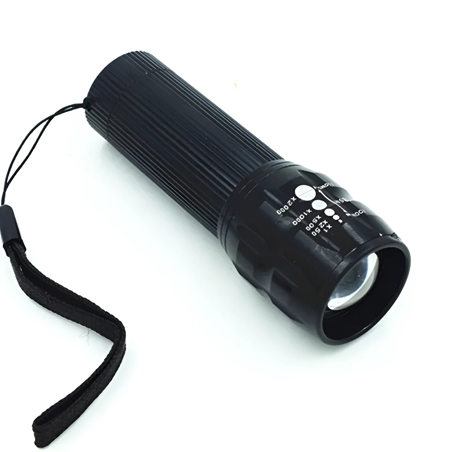 Black mini LED flashlight with telescopic head and tail push button switch, head diameter 3.1 cm