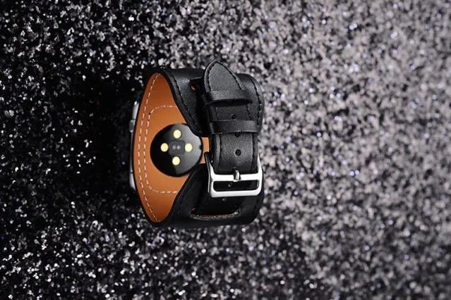 Genuine leather watch strap in black, blue, brown, and red for 38mm and 42mm lugs