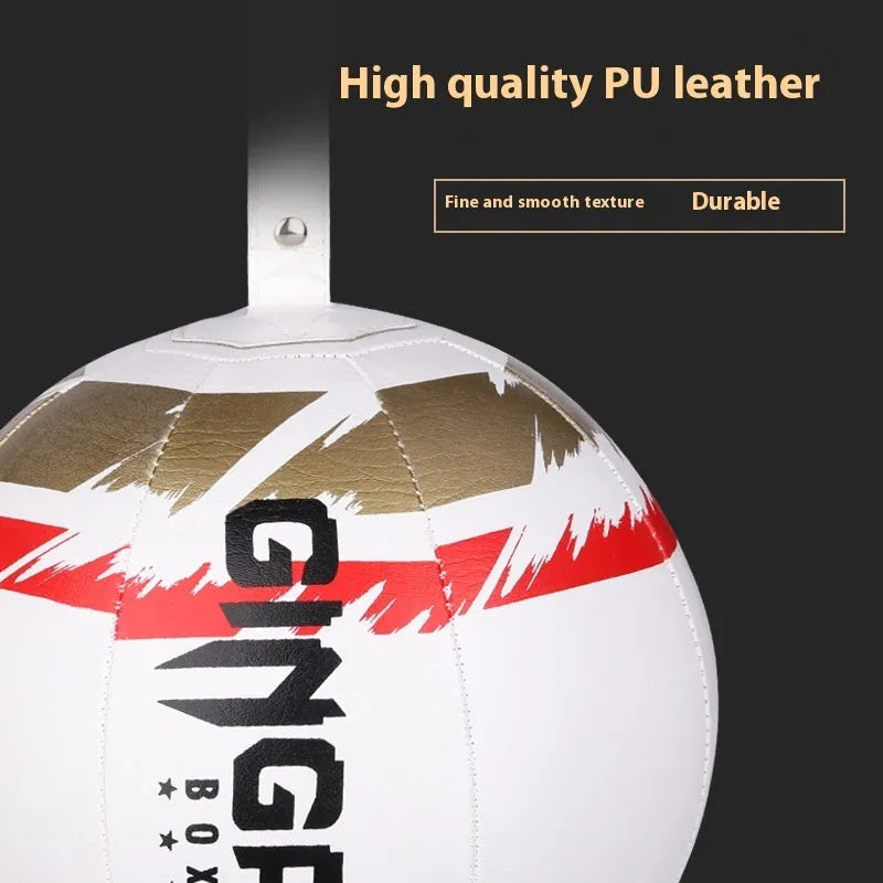 A black, black and green, or white PU leather hanging boxing speed ball for reaction training.